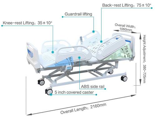 Clinical Electrica Hospital Remote Control Bed With Height Adjustable ME01-8
