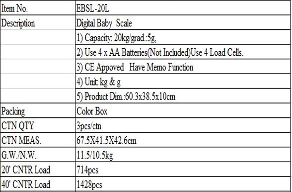 Approved Medical Electronic Baby Body Weighing Scale EBSL-20L