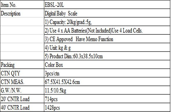 Approved Medical Electronic Baby Body Weighing Scale EBSL-20L