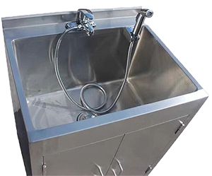 MEX04 Veterinary Stainless Steel Pet Pedal Moving Door Sink with Hair Dryer, Cleaning Tub